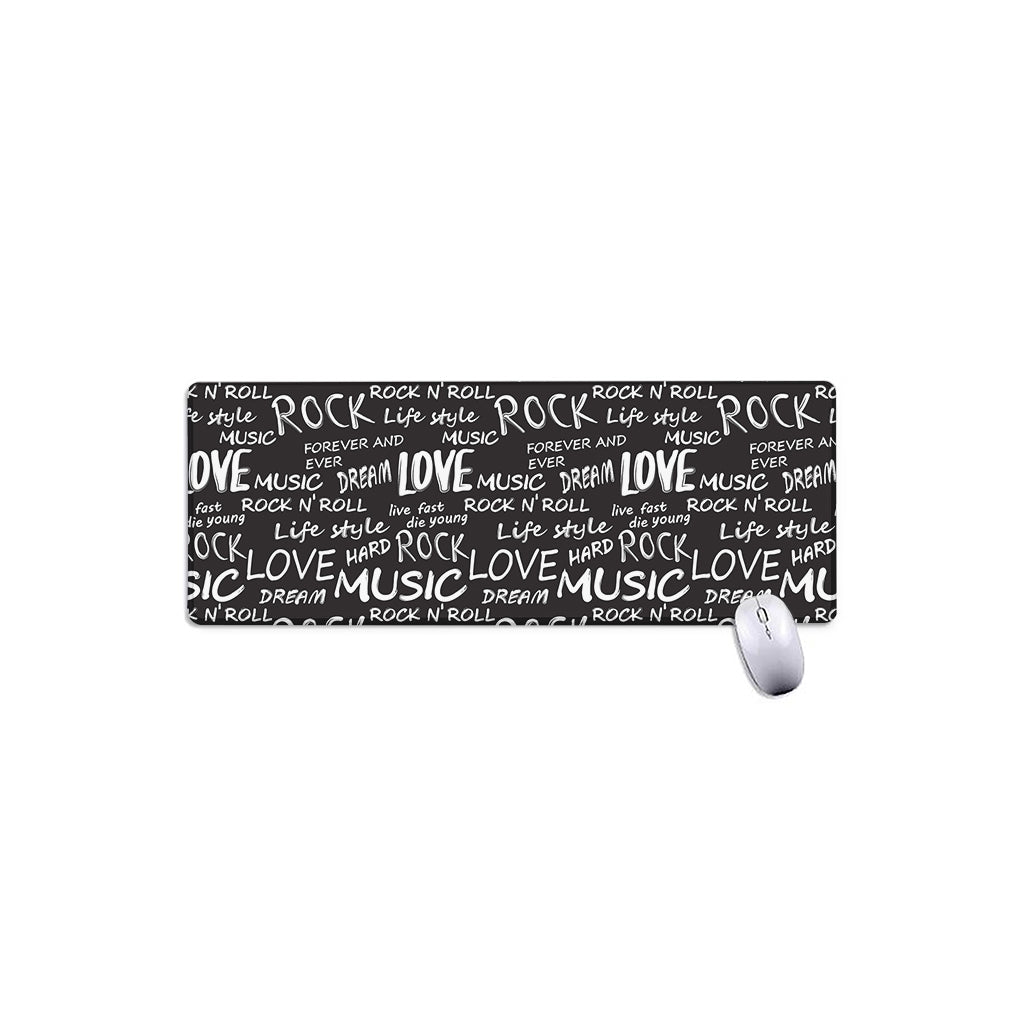 Black And White Rock And Roll Print Extended Mouse Pad