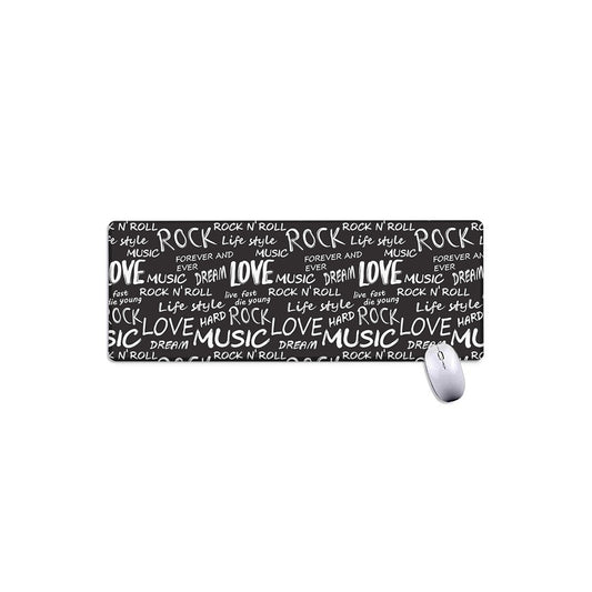 Black And White Rock And Roll Print Extended Mouse Pad