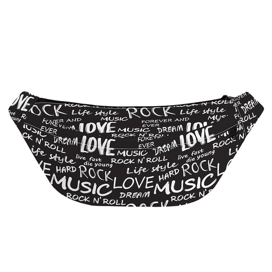 Black And White Rock And Roll Print Fanny Pack