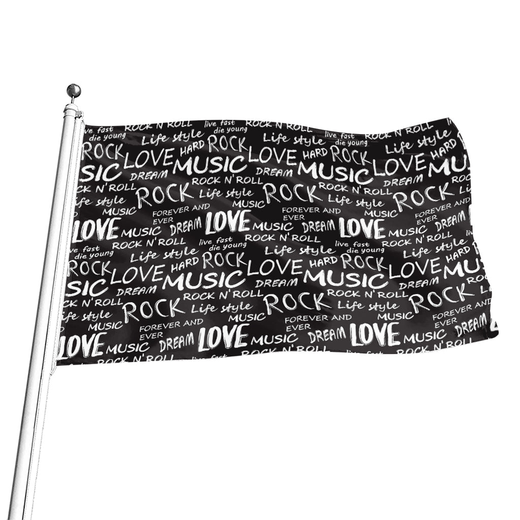 Black And White Rock And Roll Print Flag