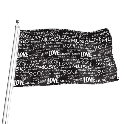 Black And White Rock And Roll Print Flag