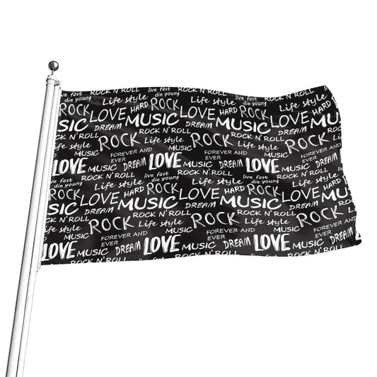 Black And White Rock And Roll Print Flag