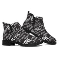 Black And White Rock And Roll Print Flat Ankle Boots