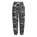 Black And White Rock And Roll Print Fleece Lined Knit Pants
