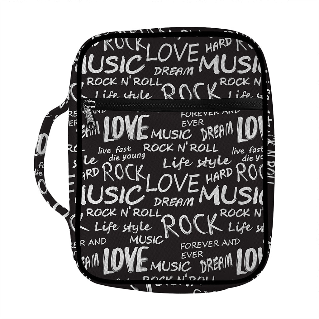Black And White Rock And Roll Print Front Pocket Bible Bag