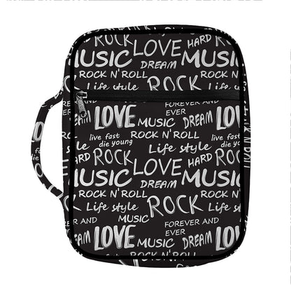 Black And White Rock And Roll Print Front Pocket Bible Bag