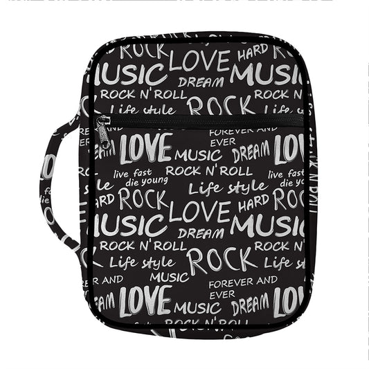 Black And White Rock And Roll Print Front Pocket Bible Bag