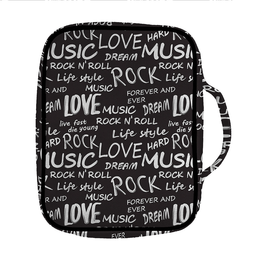 Black And White Rock And Roll Print Front Pocket Bible Bag