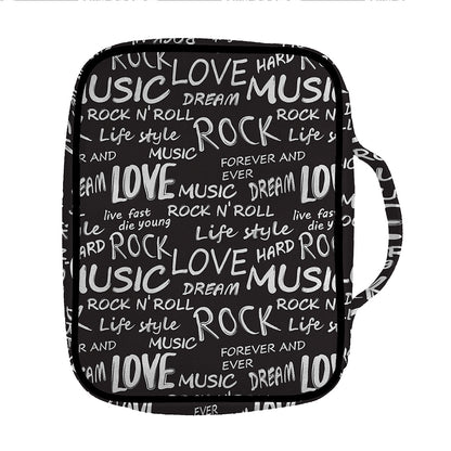 Black And White Rock And Roll Print Front Pocket Bible Bag
