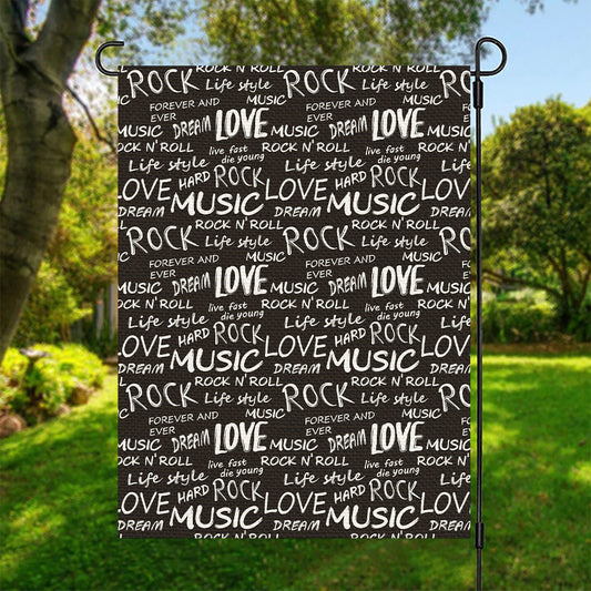 Black And White Rock And Roll Print Garden Flag