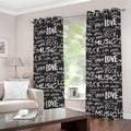 Black And White Rock And Roll Print Grommet Curtains