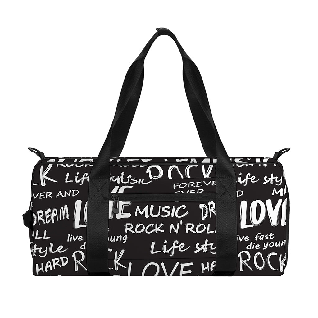 Black And White Rock And Roll Print Gym Bag