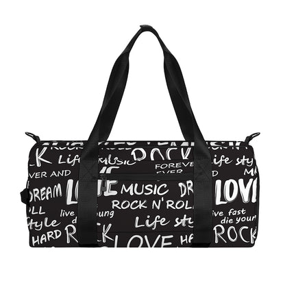 Black And White Rock And Roll Print Gym Bag