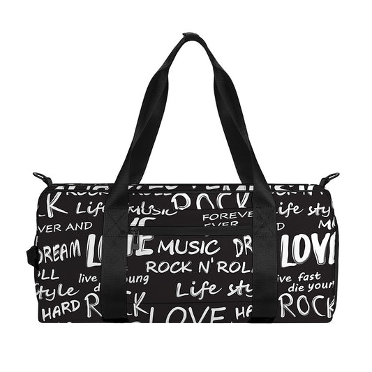Black And White Rock And Roll Print Gym Bag