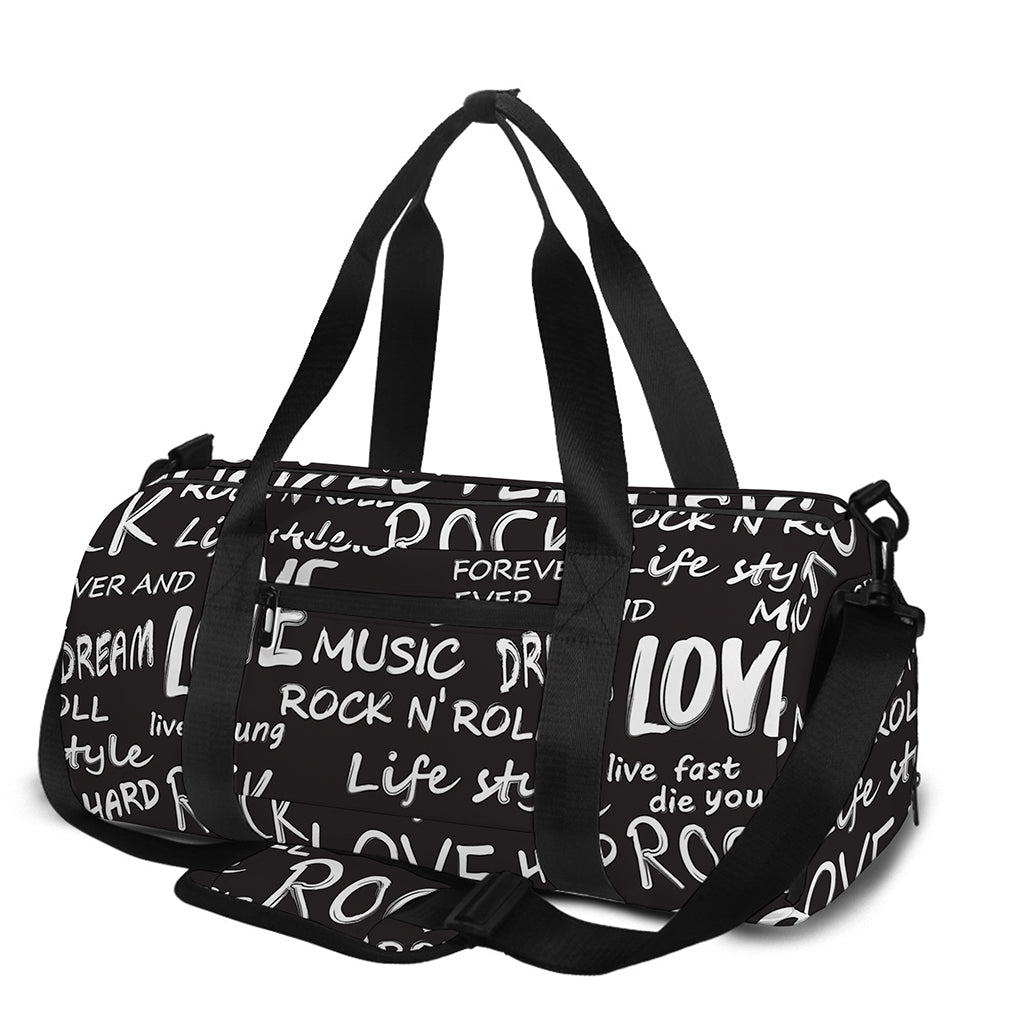 Black And White Rock And Roll Print Gym Bag