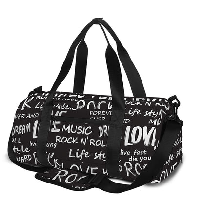 Black And White Rock And Roll Print Gym Bag