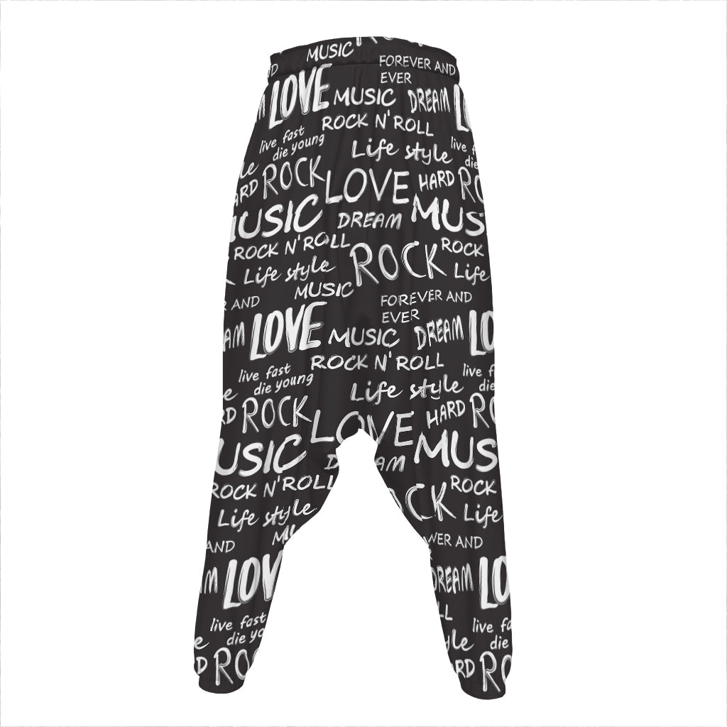 Black And White Rock And Roll Print Hammer Pants