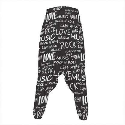 Black And White Rock And Roll Print Hammer Pants