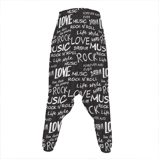 Black And White Rock And Roll Print Hammer Pants
