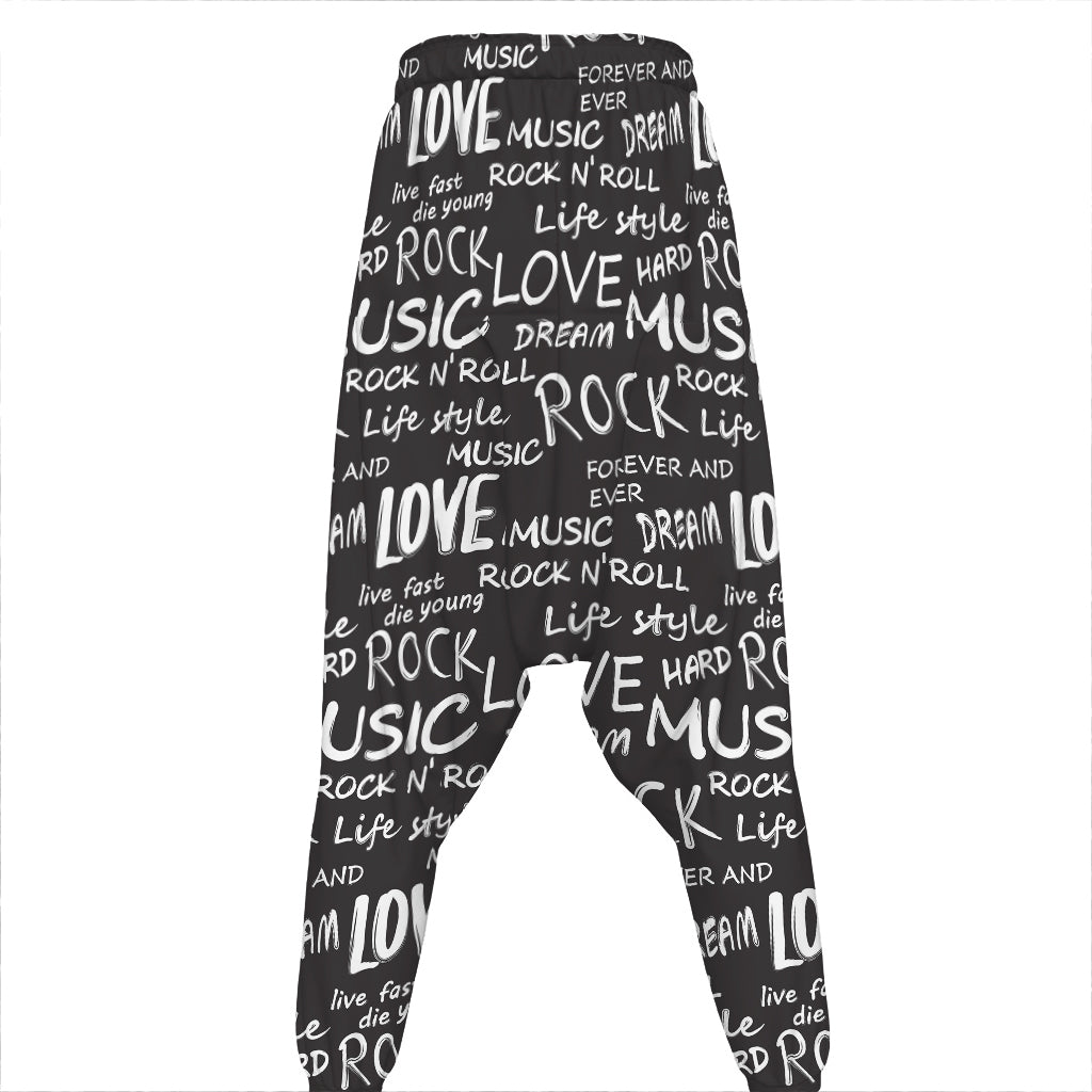 Black And White Rock And Roll Print Hammer Pants