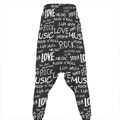 Black And White Rock And Roll Print Hammer Pants