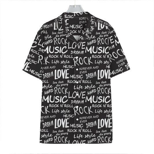 Black And White Rock And Roll Print Hawaiian Shirt
