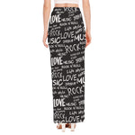 Black And White Rock And Roll Print High Slit Maxi Skirt