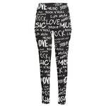 Black And White Rock And Roll Print High-Waisted Pocket Leggings