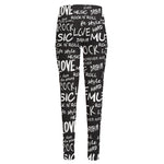 Black And White Rock And Roll Print High-Waisted Pocket Leggings