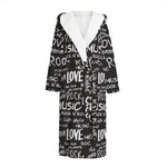Black And White Rock And Roll Print Hooded Bathrobe