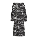Black And White Rock And Roll Print Hooded Bathrobe