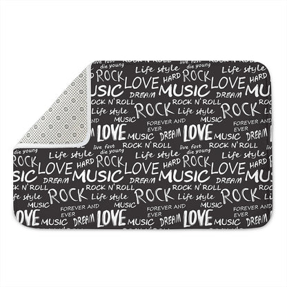 Black And White Rock And Roll Print Indoor Door Mat