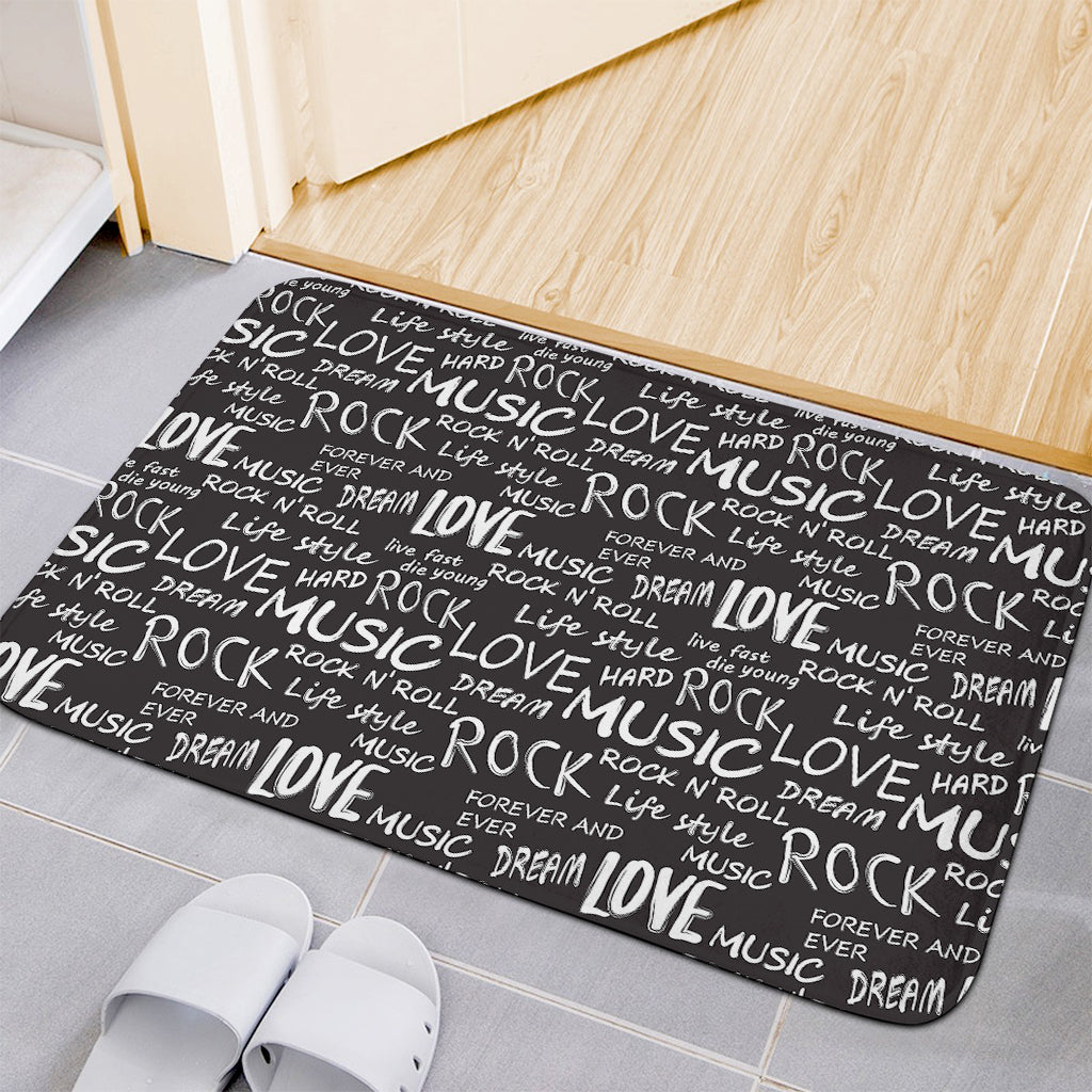 Black And White Rock And Roll Print Indoor Door Mat
