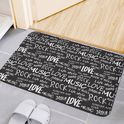 Black And White Rock And Roll Print Indoor Door Mat