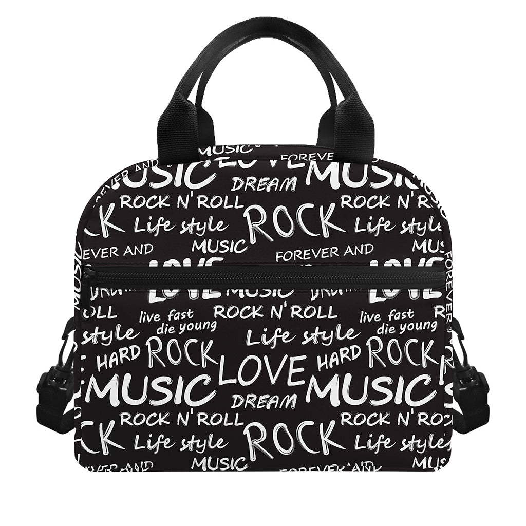 Black And White Rock And Roll Print Insulated Lunch Bag