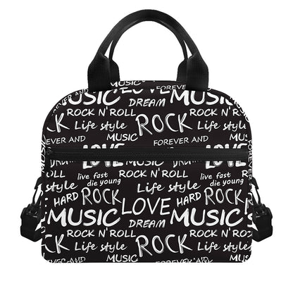 Black And White Rock And Roll Print Insulated Lunch Bag