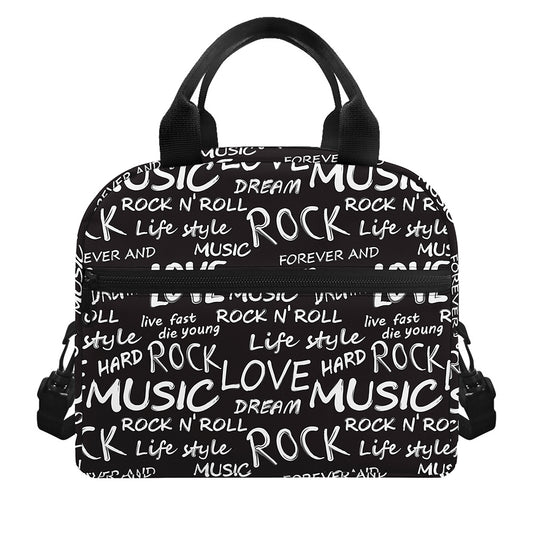 Black And White Rock And Roll Print Insulated Lunch Bag