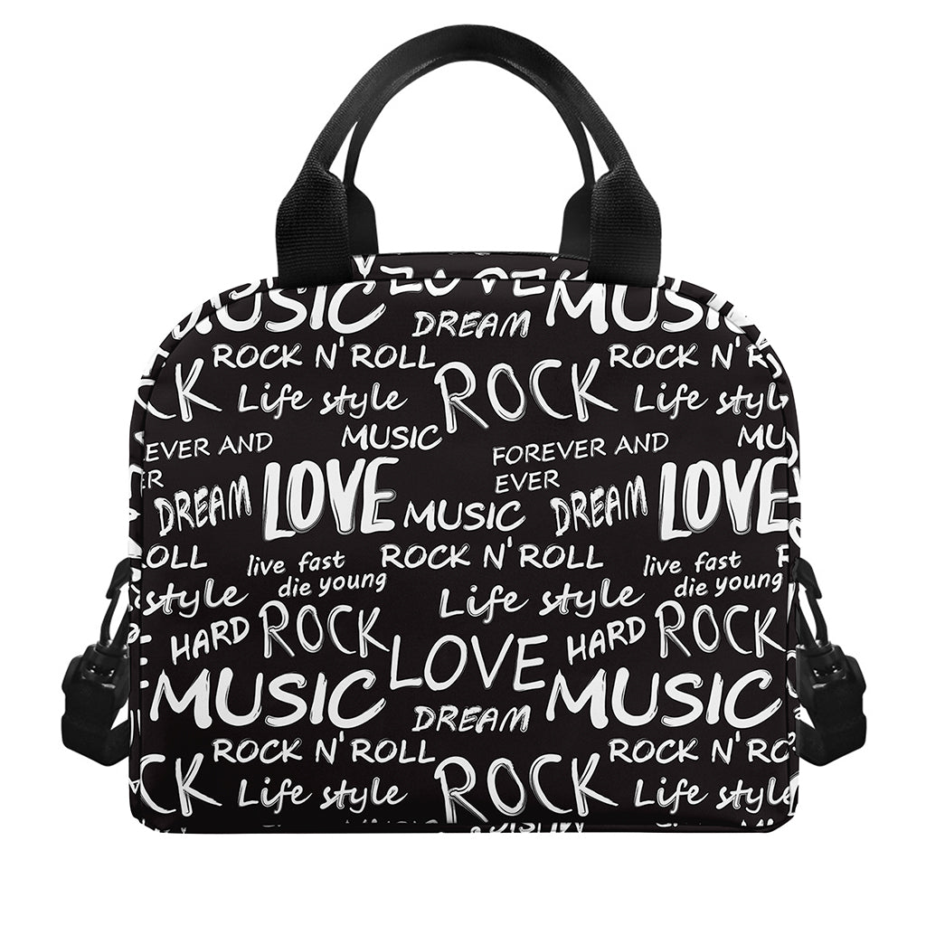 Black And White Rock And Roll Print Insulated Lunch Bag