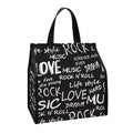 Black And White Rock And Roll Print Insulated Lunch Tote