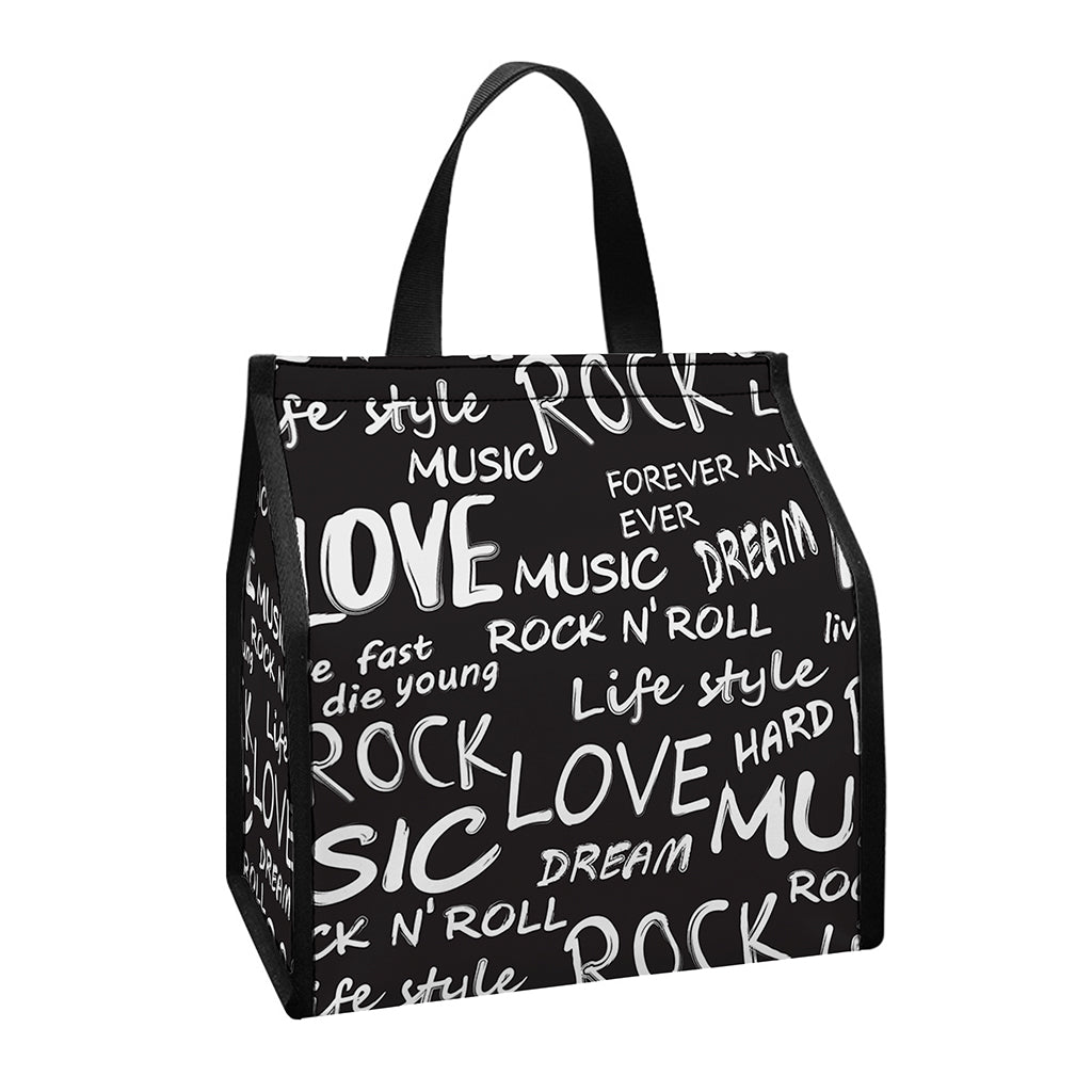 Black And White Rock And Roll Print Insulated Lunch Tote