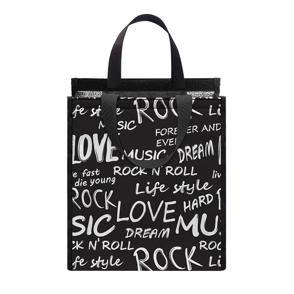 Black And White Rock And Roll Print Insulated Lunch Tote