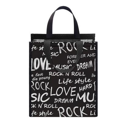 Black And White Rock And Roll Print Insulated Lunch Tote