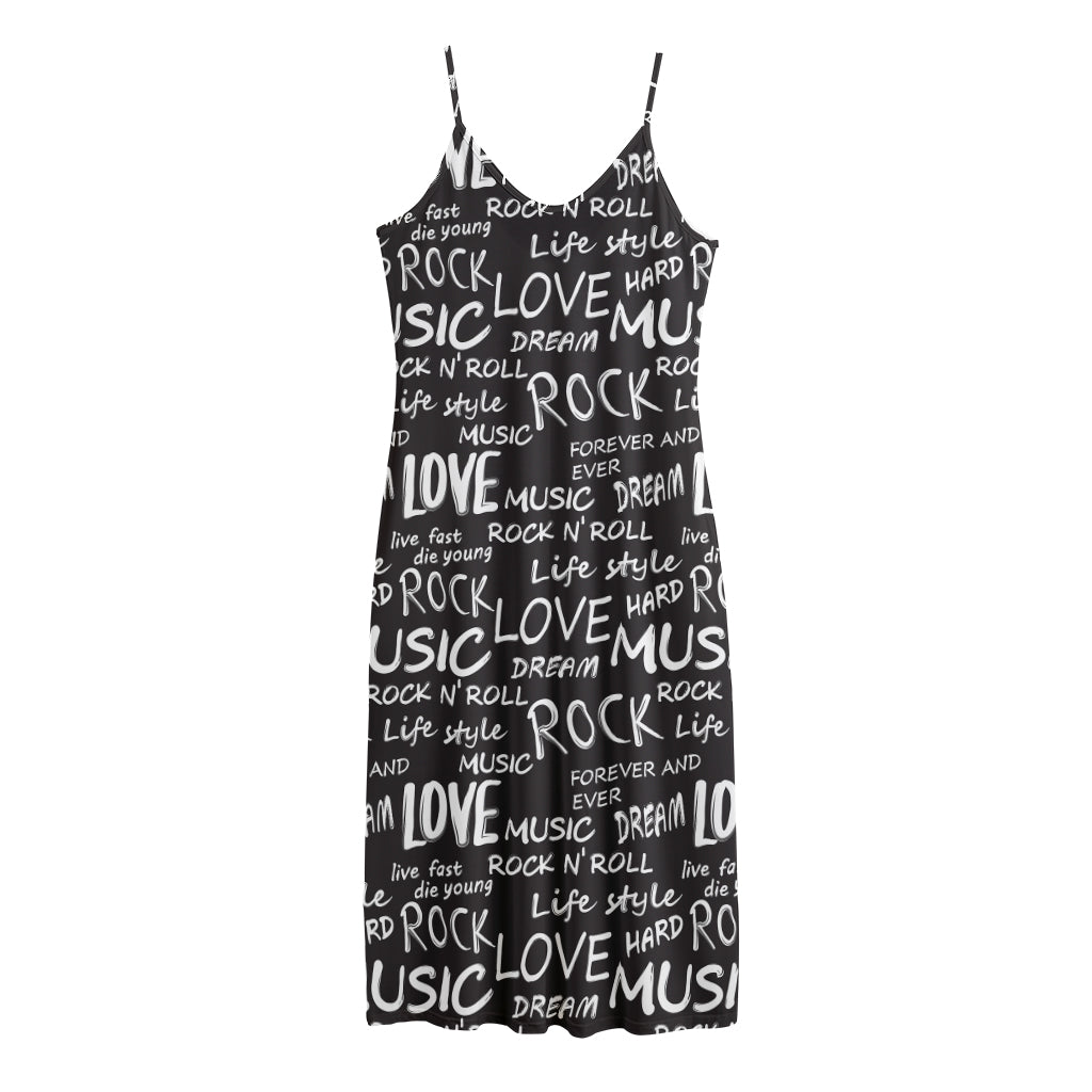 Black And White Rock And Roll Print Jersey Midi Cami Dress