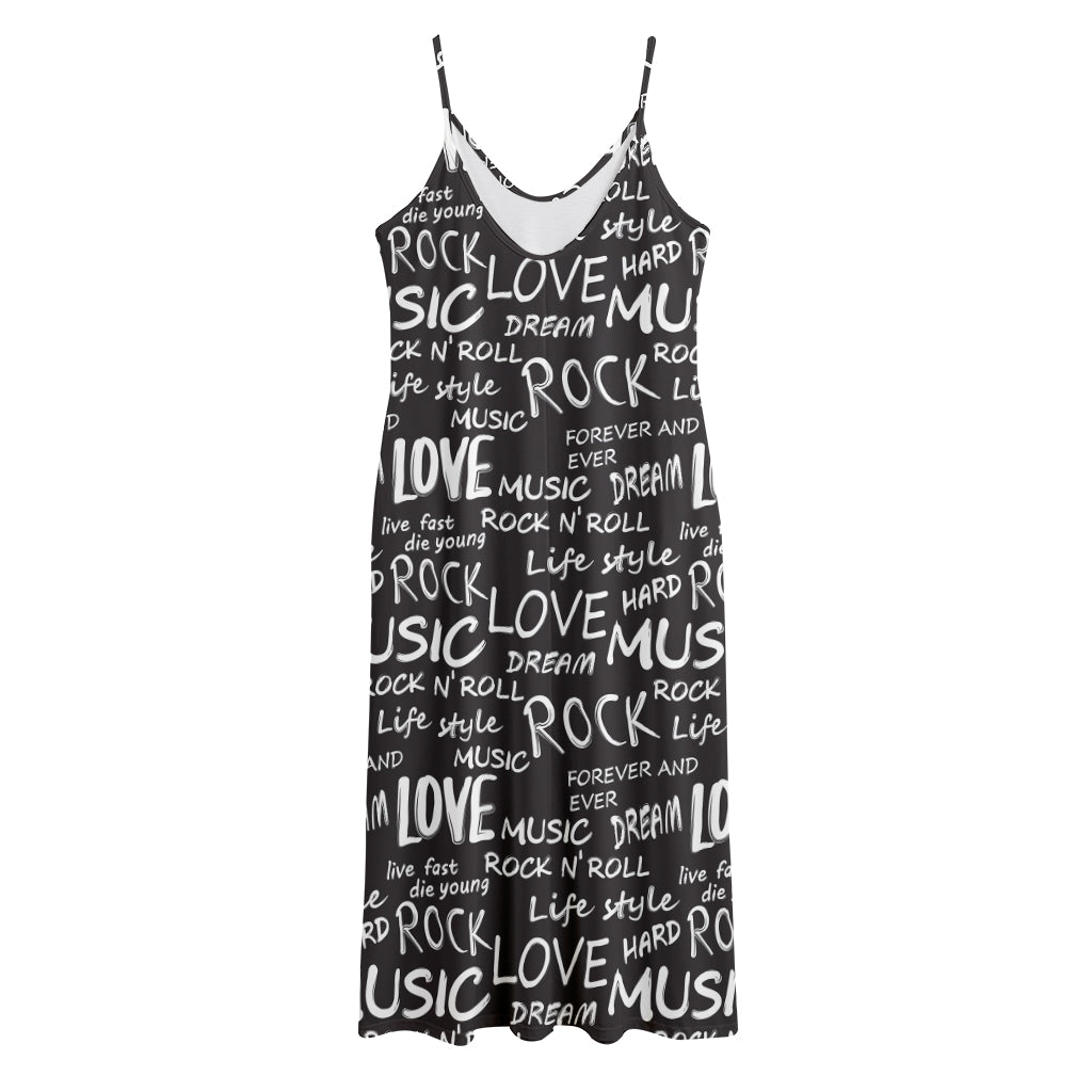 Black And White Rock And Roll Print Jersey Midi Cami Dress