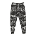 Black And White Rock And Roll Print Jogger Pants