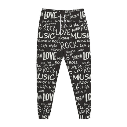 Black And White Rock And Roll Print Jogger Pants