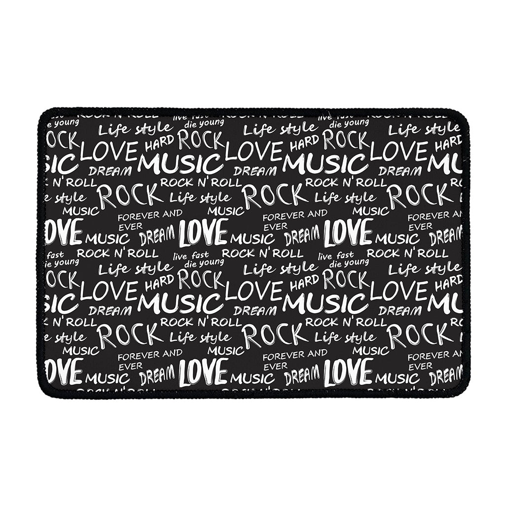 Black And White Rock And Roll Print Kitchen Mat