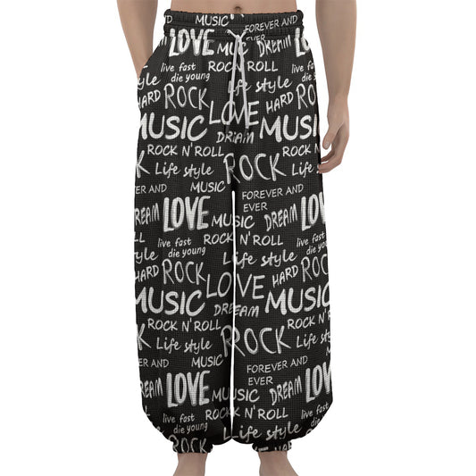 Black And White Rock And Roll Print Lantern Pants