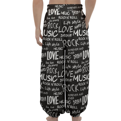 Black And White Rock And Roll Print Lantern Pants