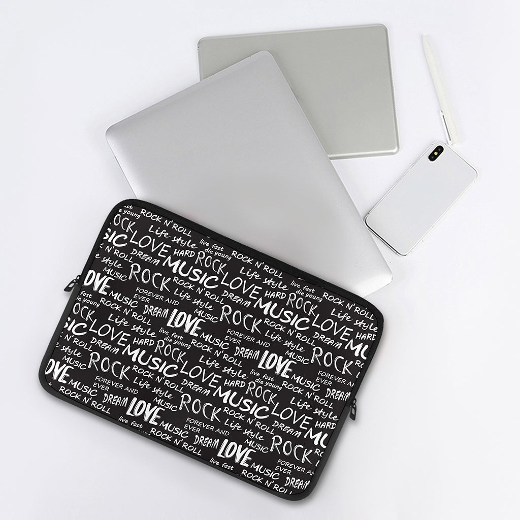 Black And White Rock And Roll Print Laptop Sleeve